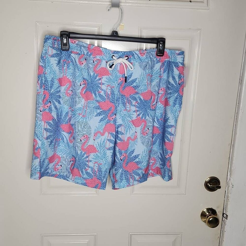 Berkley Jensen blue and pink flamingo sport liner swim shorts men's size L